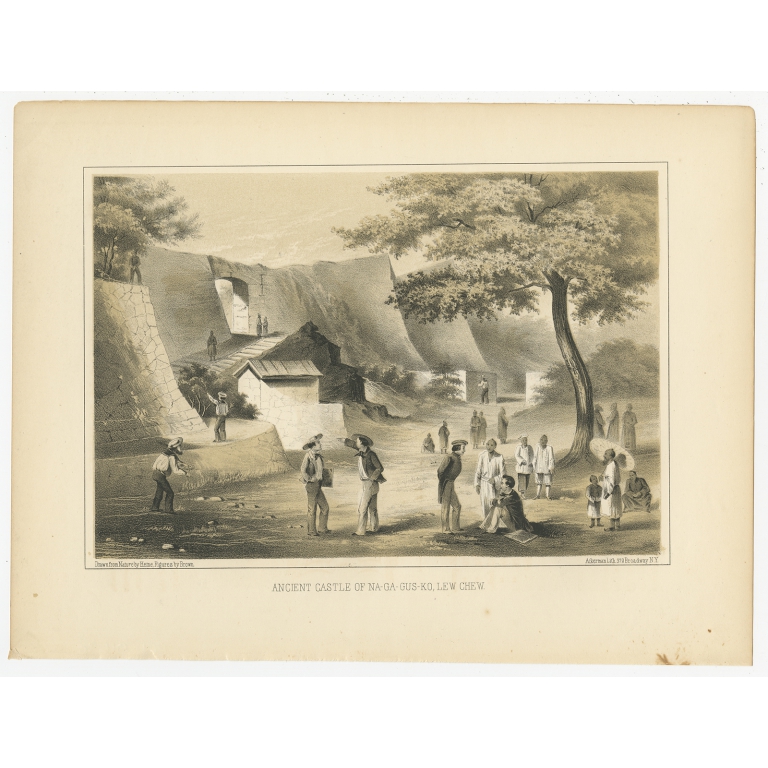 Antique Print of the Ancient Castle of Nagagusko by Hawks (1856)