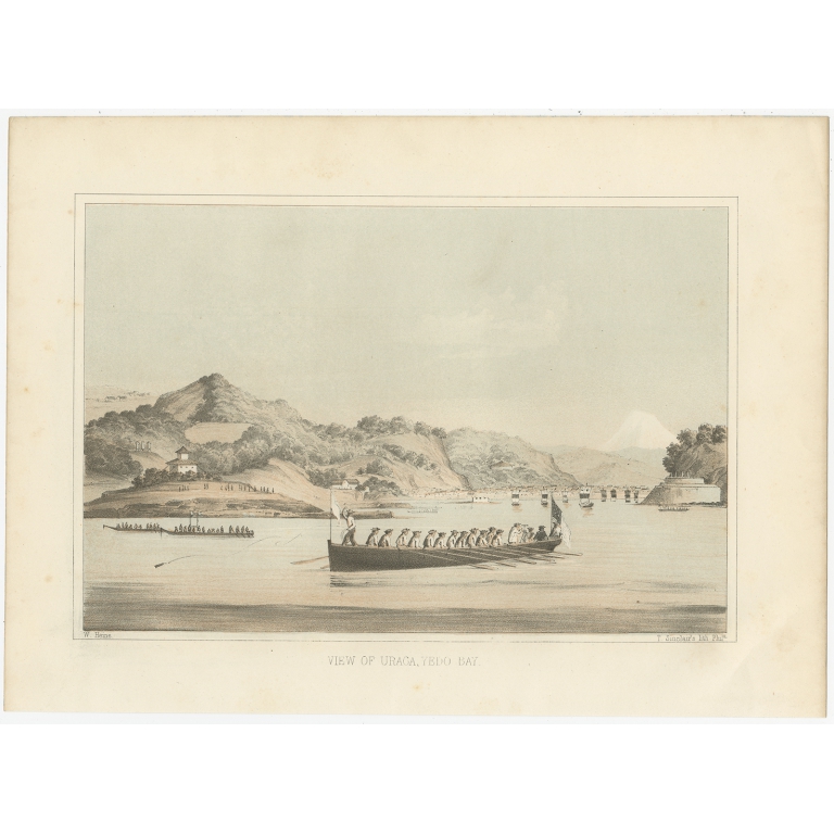 Antique Print of Uraga by Hawks (1856)
