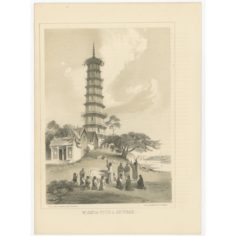 Antique Print of the Pazhou Pagoda by Hawks (1856)