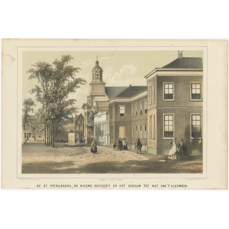 Antique Print of the St. Petrus Church of Leiden by Montagne (1859)