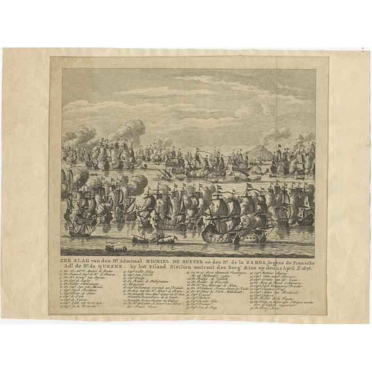 Antique Print of the Sea Battle at Agosta (c.1690)