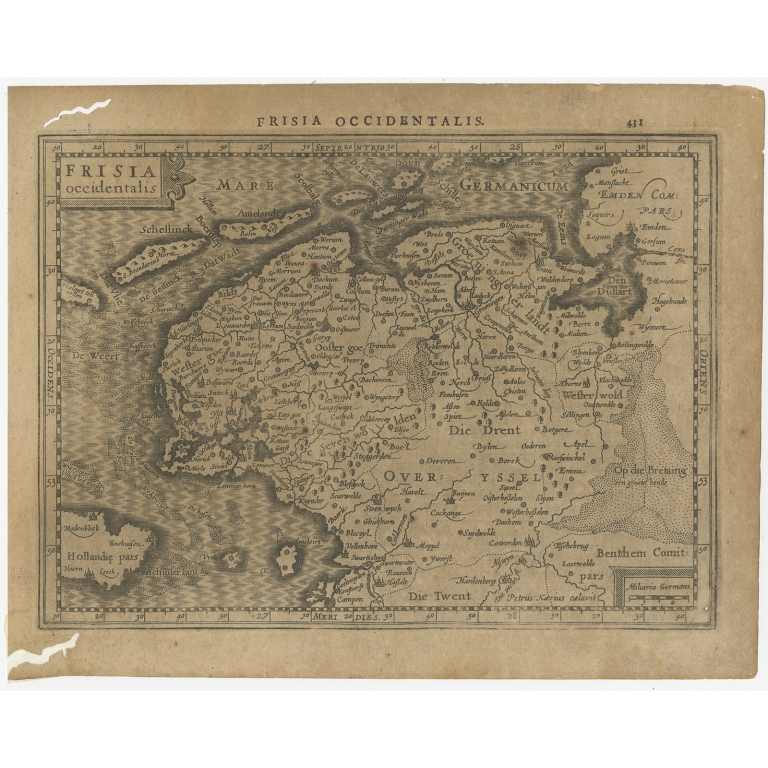 Antique Map of Friesland by Kaerius (1632)