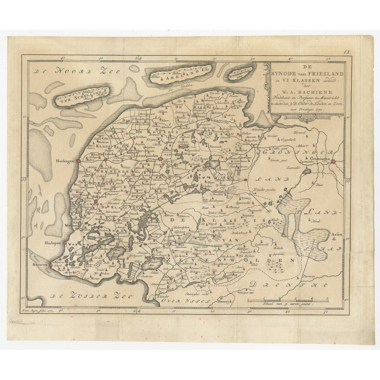 Antique Map of Friesland by Van Jagen (1770)
