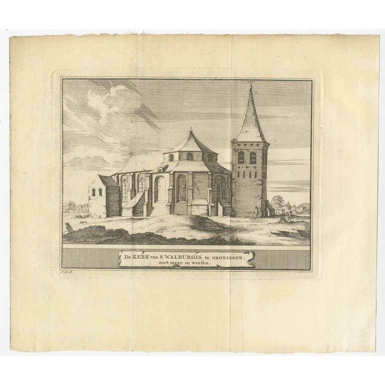 Antique Print of the 'St. Walburgkerk' in Groningen by Bom (1774)