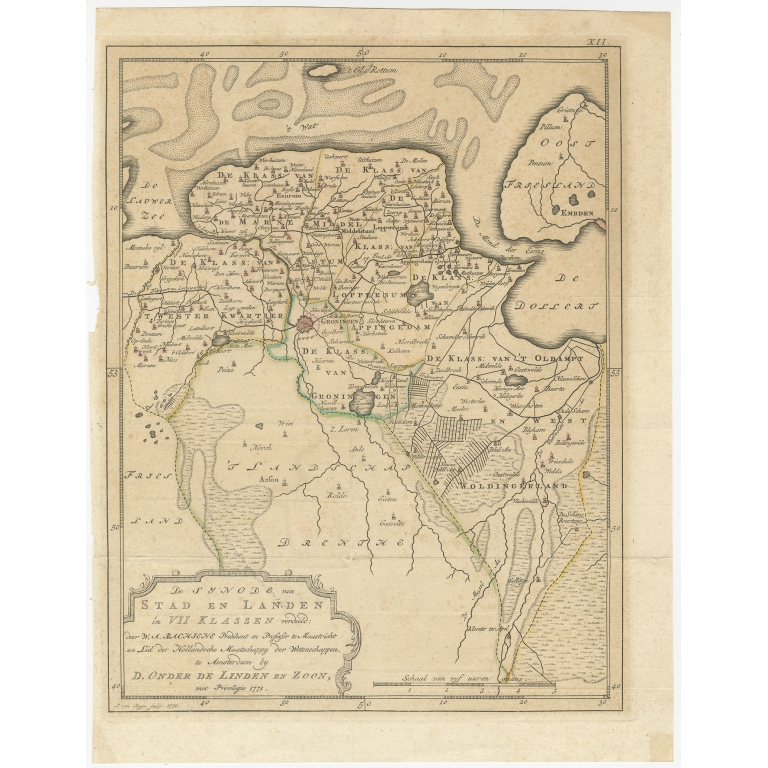 Antique Map of Groningen by Van Jagen (1771)
