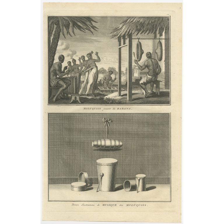 Antique Print of Musicians and Instruments by Moubach (c.1730)