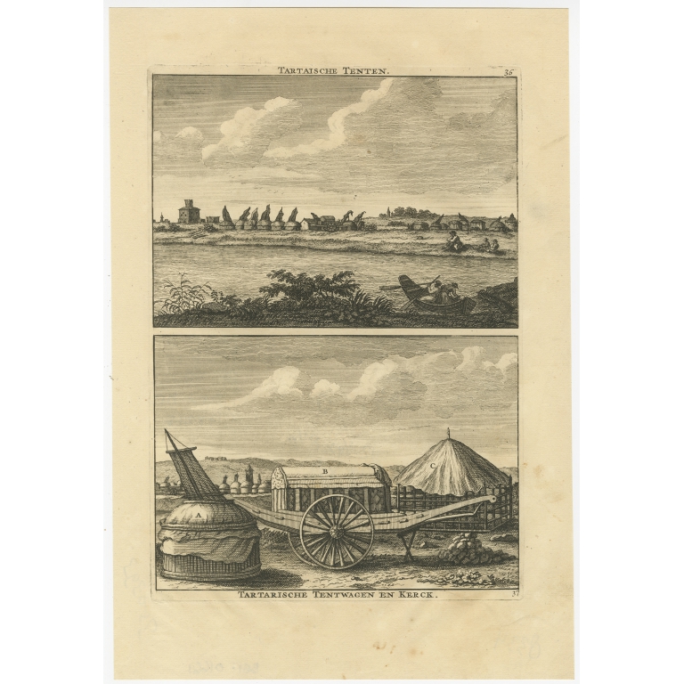 Antique Print of Tartar Tents and a Tartar Church by De Bruyn (1714)