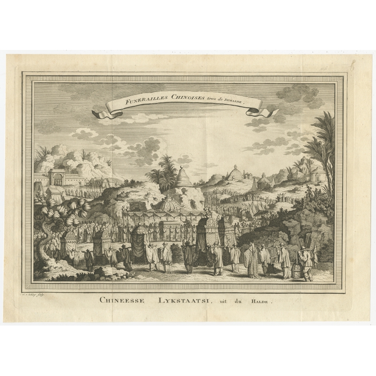 Antique Print of a Chinese Funeral by Van Schley (1749)