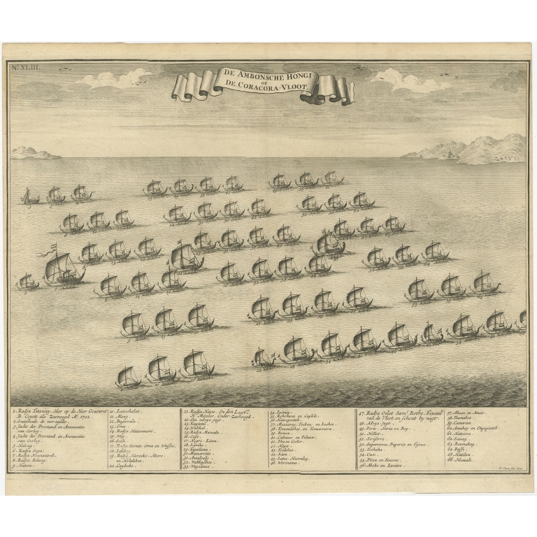 Antique Print of the Hongi or Coracora Fleet by Valentijn (1726)