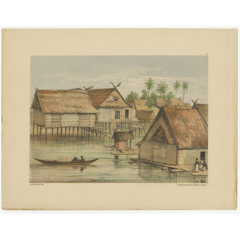 Antique Print with a view of Tenggarong by Bock (1881)