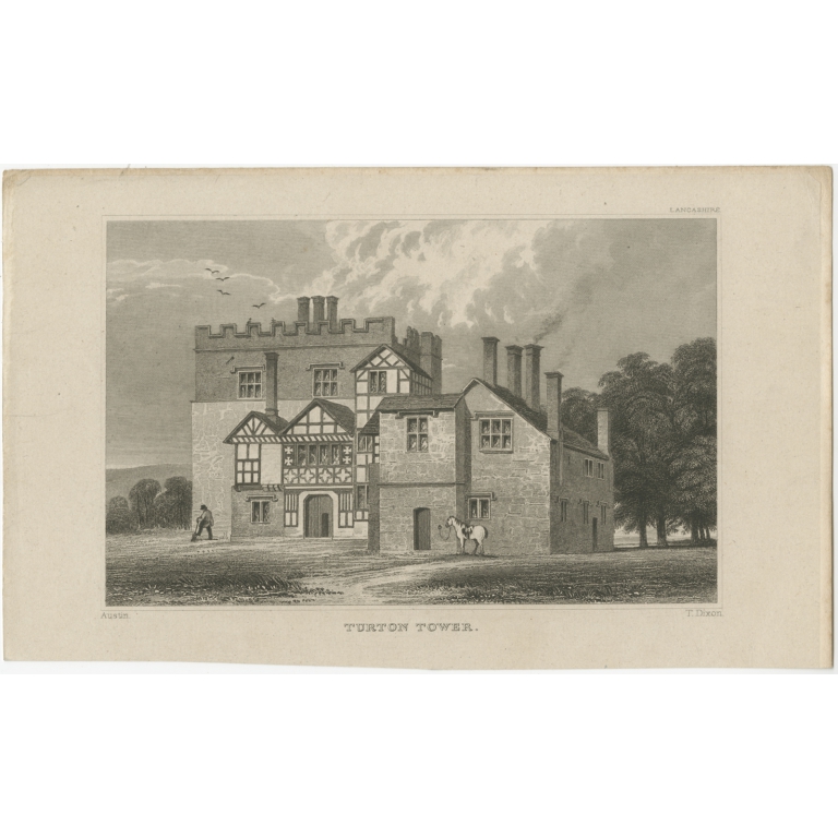 Antique Print of Turton Tower by Dixon (1831)