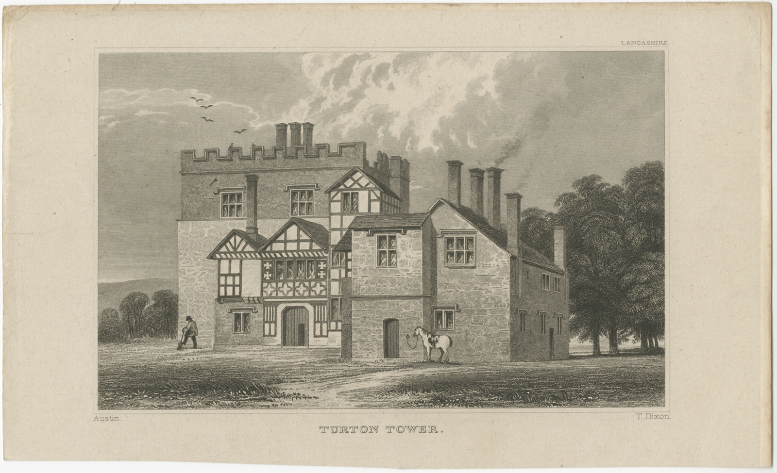 Antique Print Of Turton Tower By Dixon (1831)