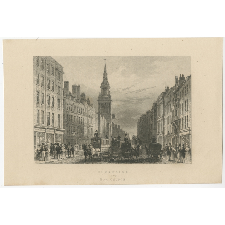 Antique Print of the St. Mary-le-Bow Church (c.1840)