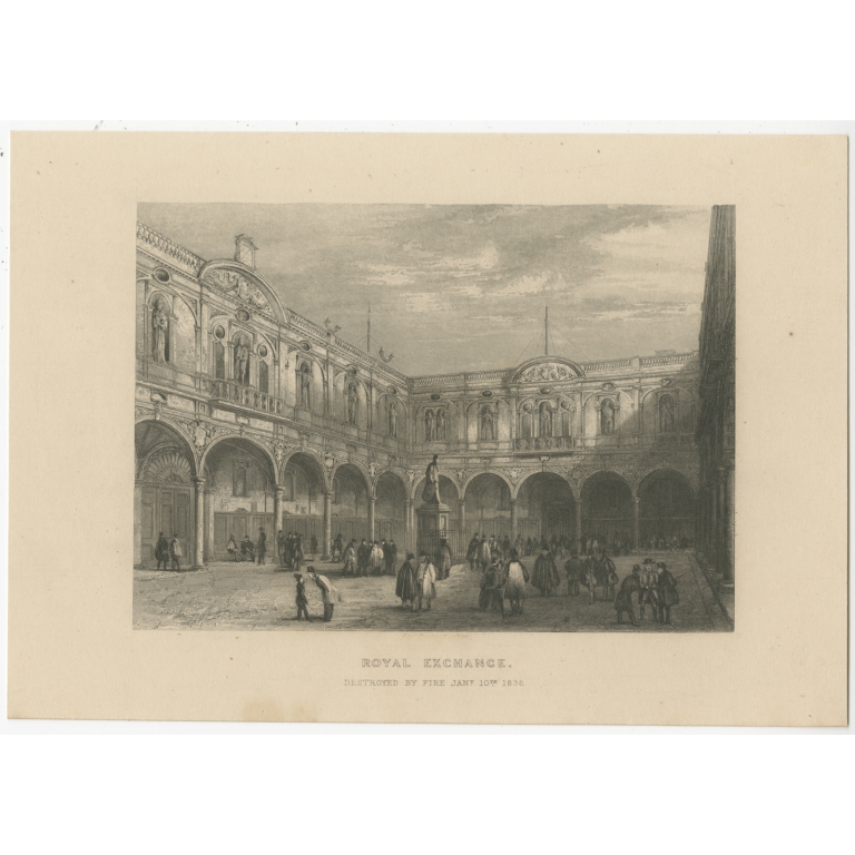 Antique Print of the Royal Exchange in London (c.1840)