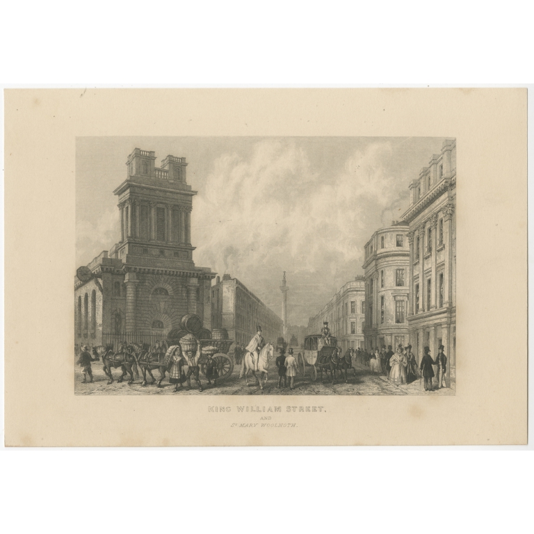 Antique Print of the King William Street of London (c.1840)