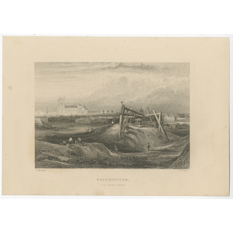 Antique Print of Westminster by Varrall (c.1840)