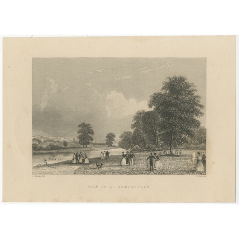 Antique Print of St. James's Park by Woods (c.1840)