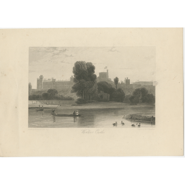 Antique Print of Windsor Castle by Armytage (c.1850)