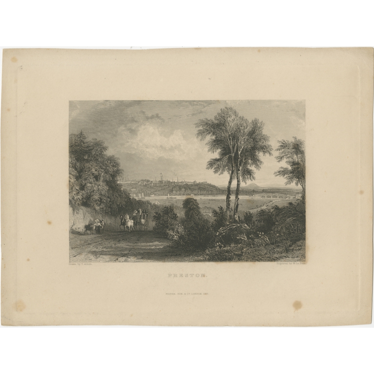Antique Print of River Ribble and Preston by Fisher (1833)