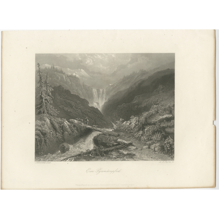 Antique Print of a Pyrenees Trail by Payne (c.1850)
