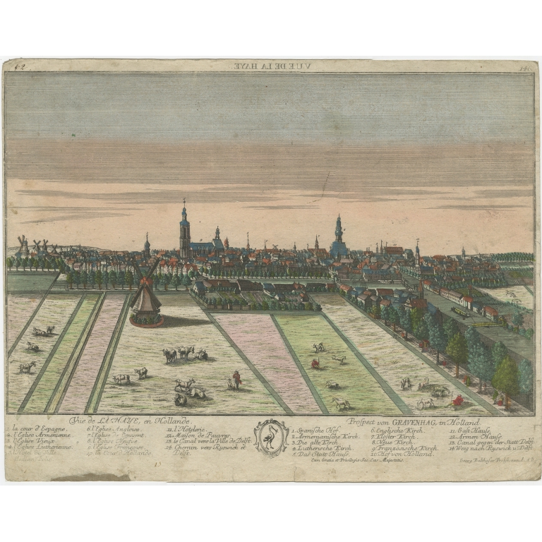 Antique Print of The Hague by Probst (c.1760)
