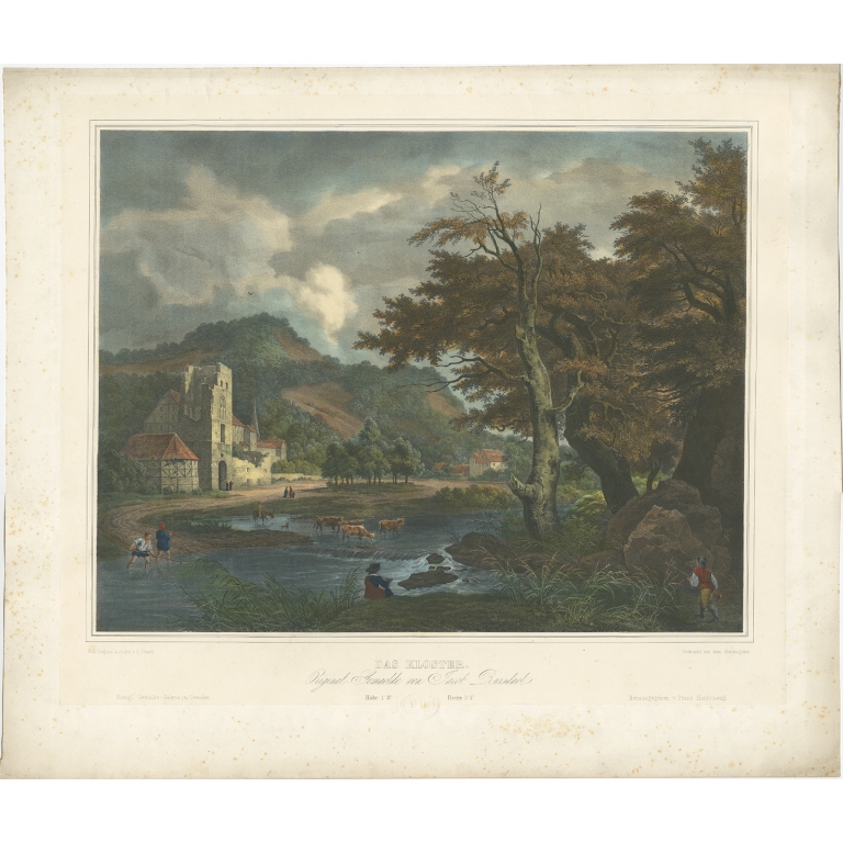 Antique Print of a Landscape with a Shepherd and Cattle (c.1840)