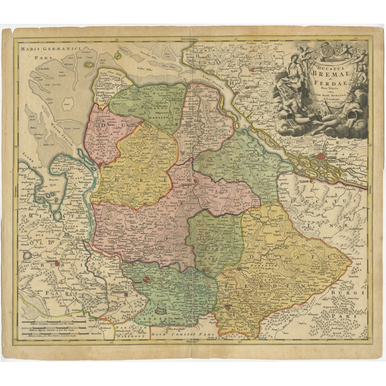Antique Map of the Duchies of Bremen and Verden by Homann (c.1730)