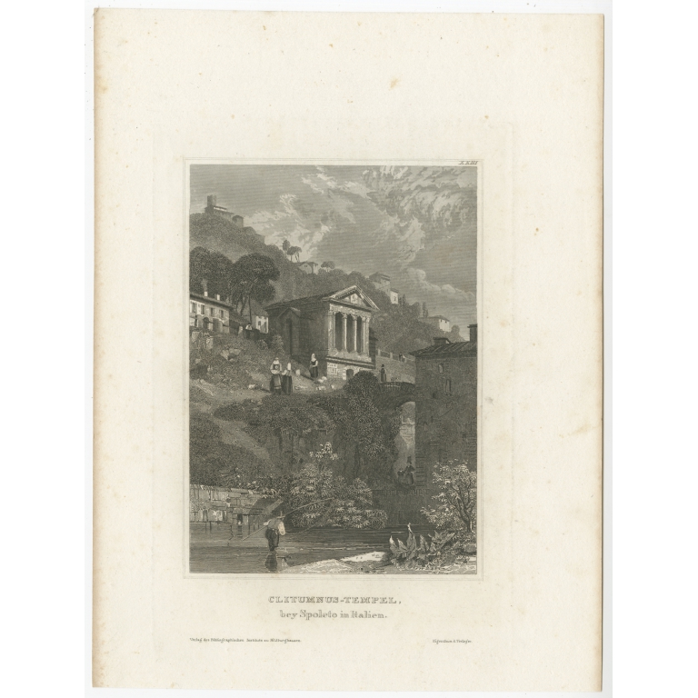 Antique Print of the Temple of Clitumnus by Meyer (1837)