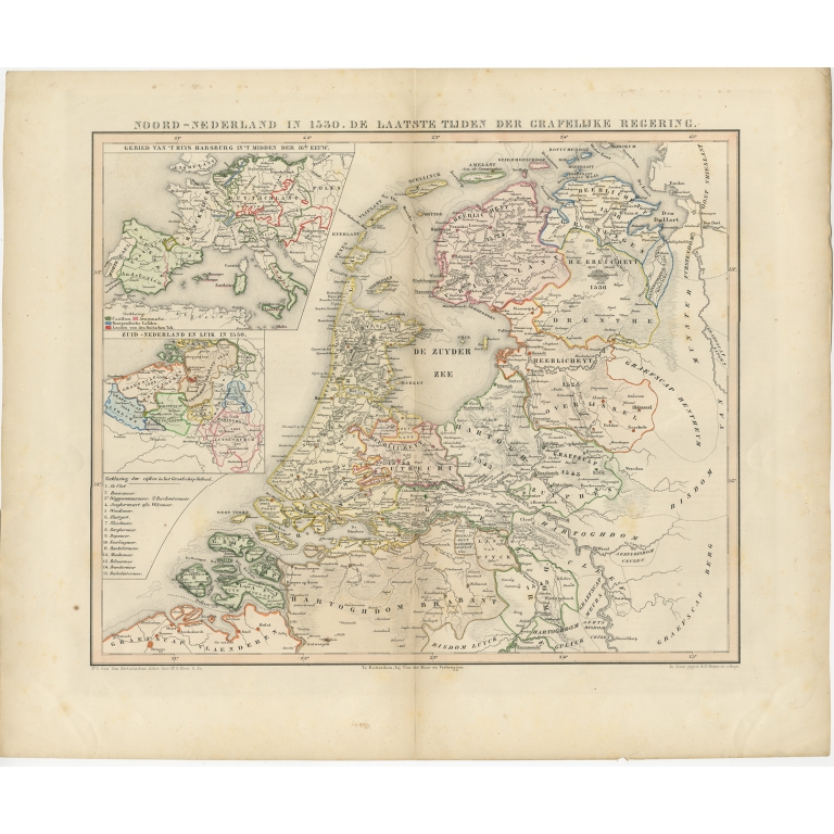 Antique Map of the Netherlands in 1530 by Mees (1852)
