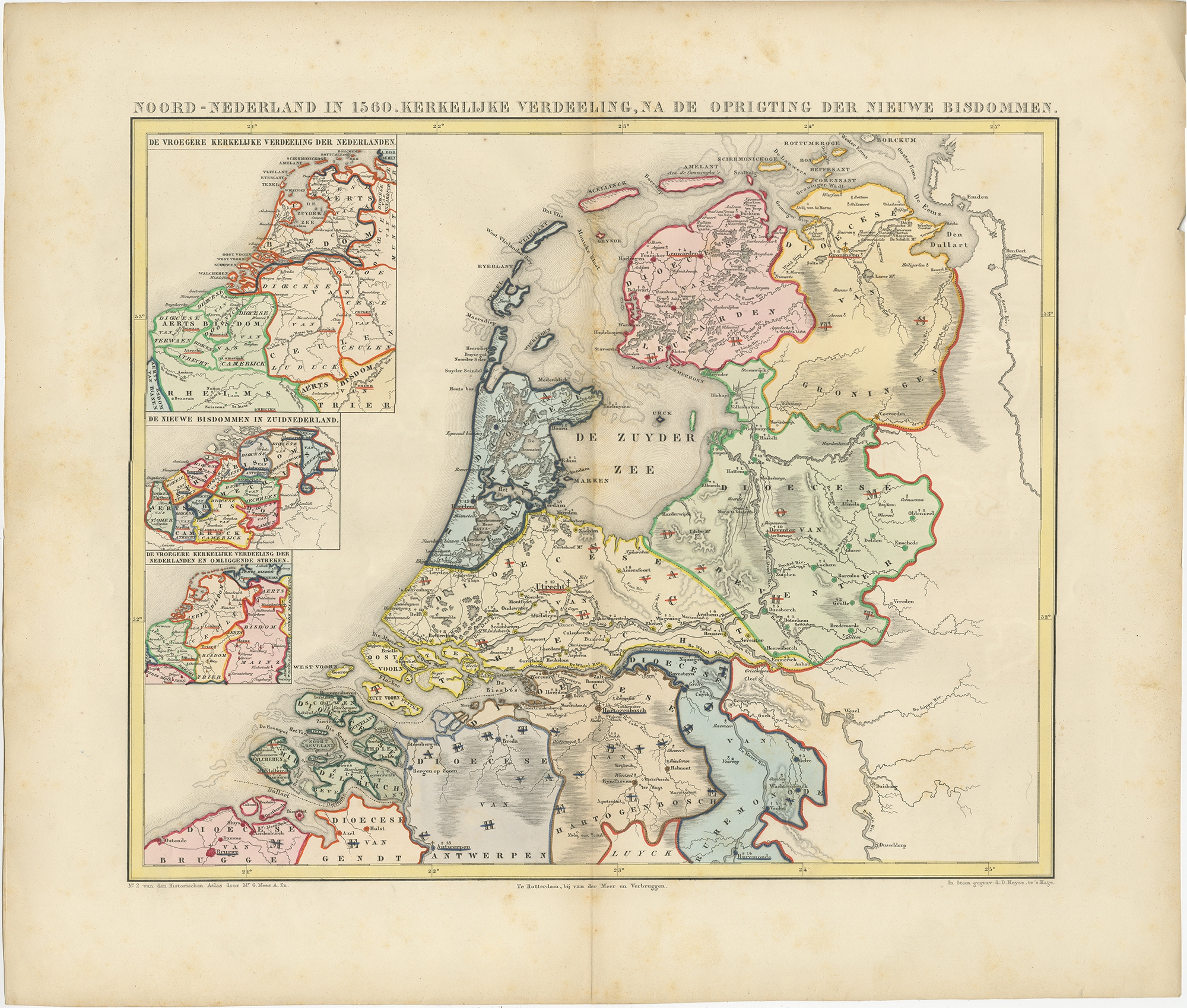 Antique Map Of The Netherlands In 1560 By Mees 1853