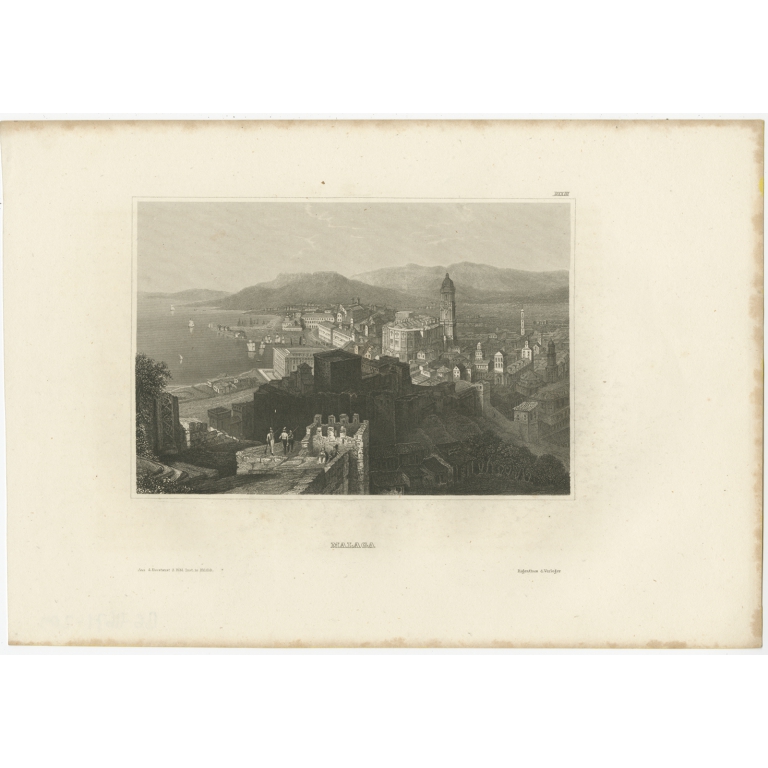 Antique Print of Málaga by Meyer (1844)