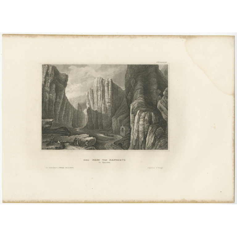 Antique Print of the Pass of Pancorbo by Meyer (1840)