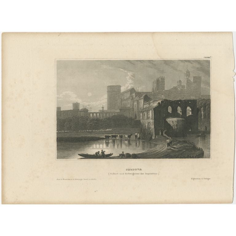 Antique Print of the Palace and Prison of Córdoba by Meyer (1837)