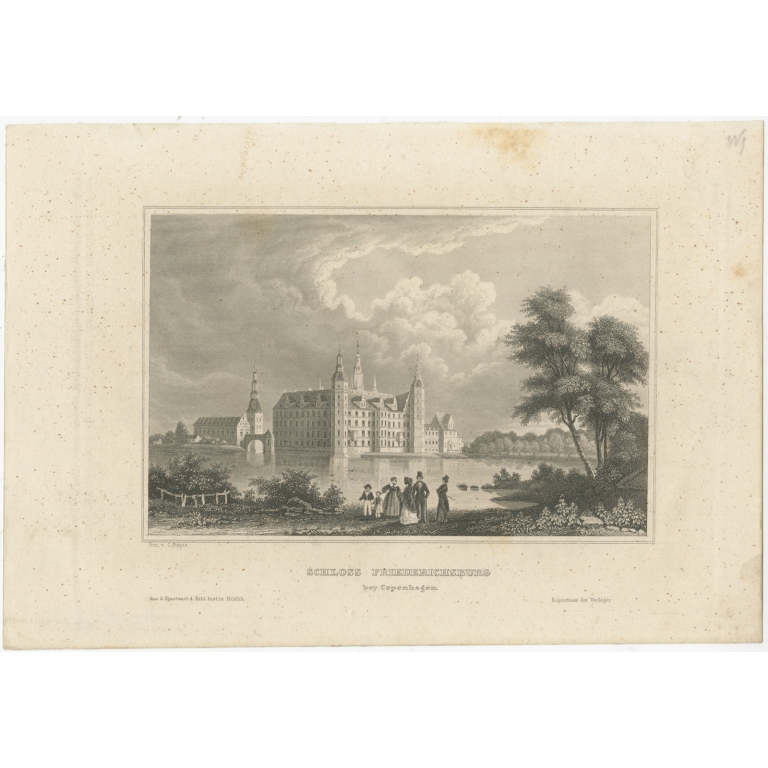 Antique Print of Frederiksborg Castle (c.1845)