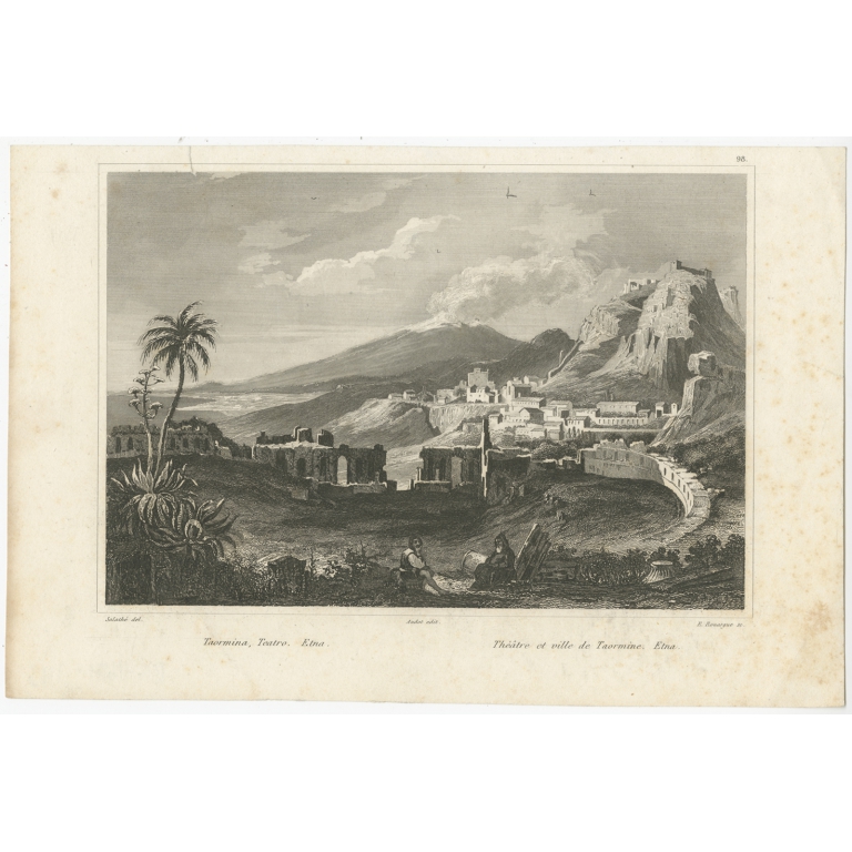 Antique Print of the Theatre of Taormina by Audot (c.1860)