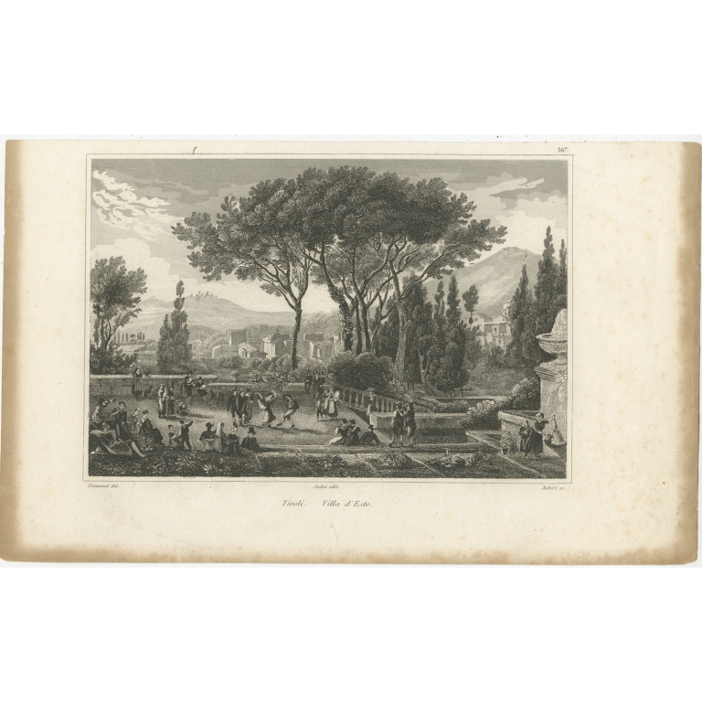 Antique Print of the Villa d'Este in Tivoli by Audot (c.1860)