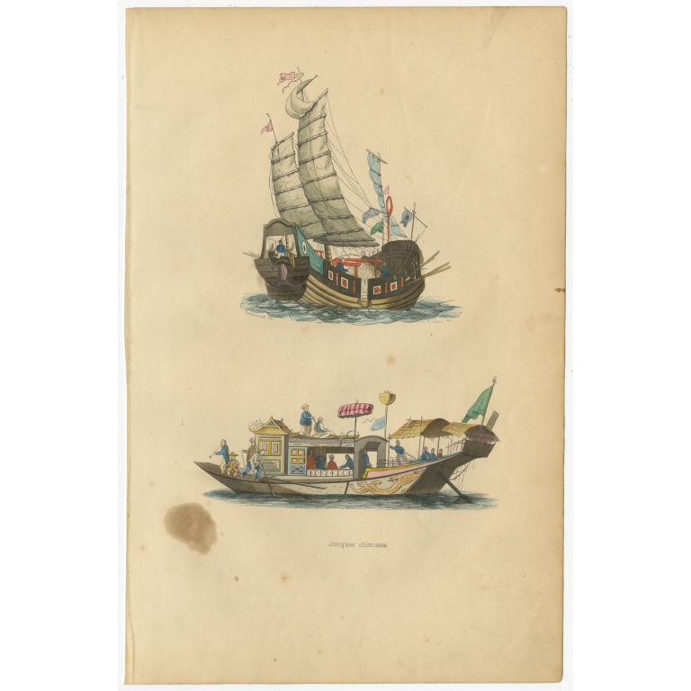 Antique Print of Chinese Junks by Wahlen (1843)