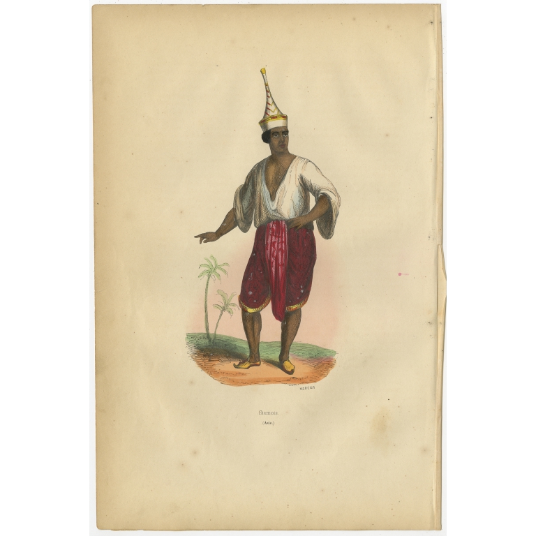 Antique Print of a Siamese Man by Wahlen (1843)