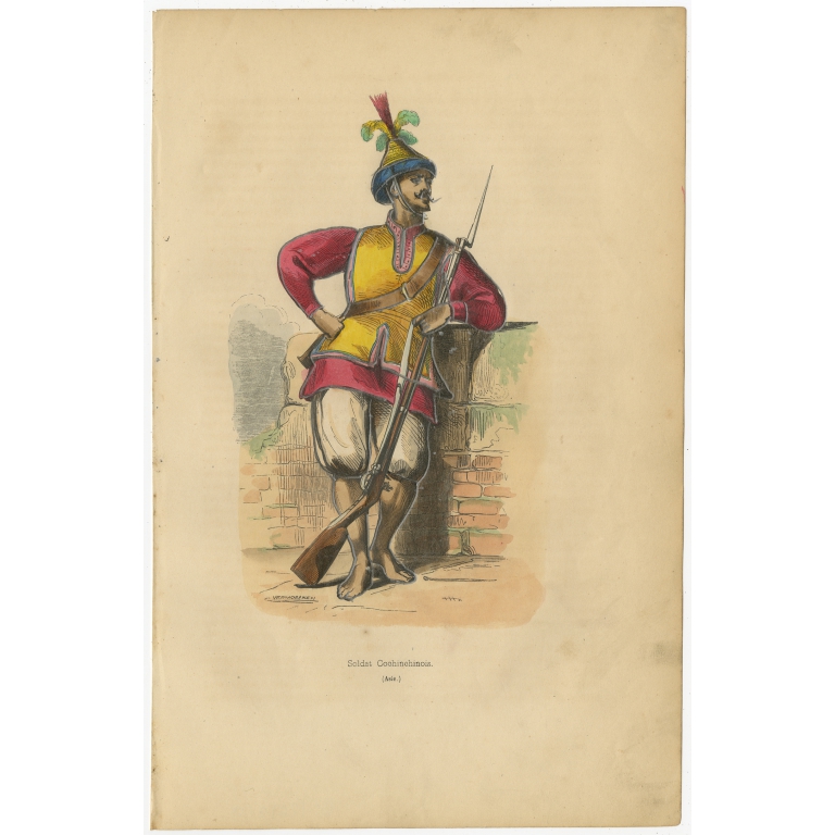 Antique Print of a Soldier of Cochinchina by Wahlen (1843)