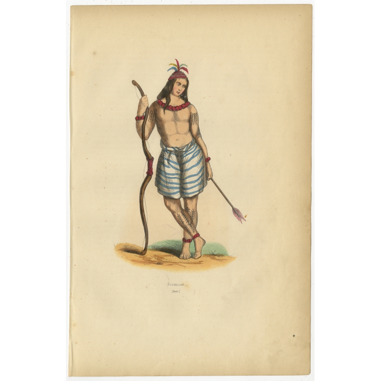 Antique Print of an Inhabitant of Formosa by Wahlen (1843)