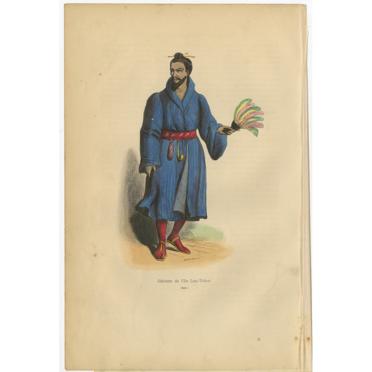 Antique Print of a Man of the Lou-Tchou Islands by Wahlen (1843)