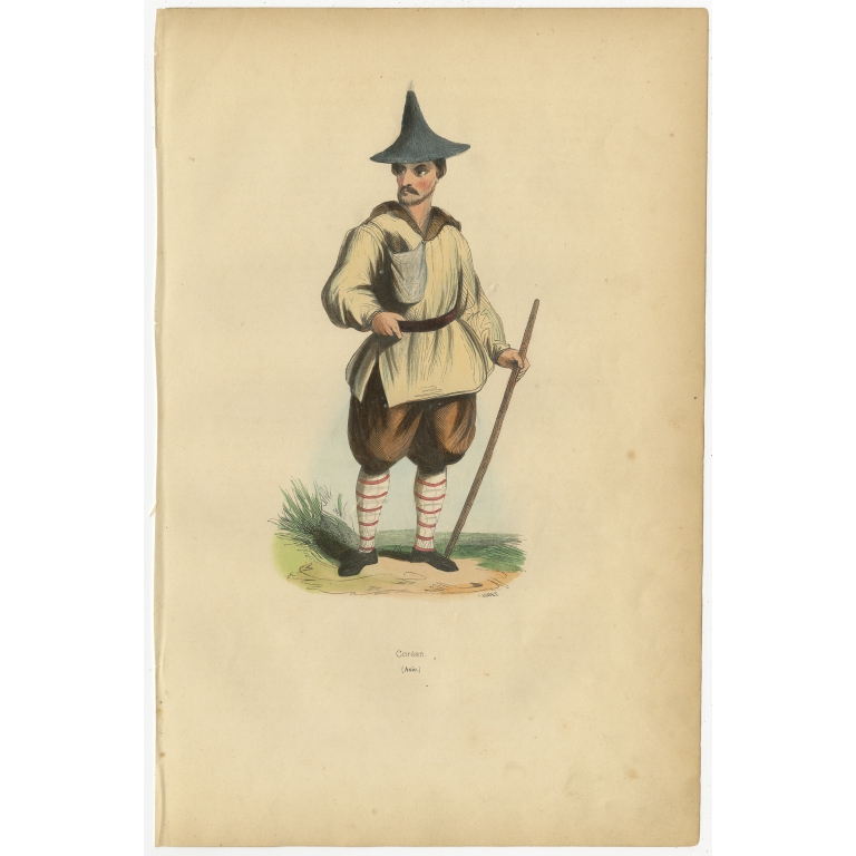 Antique Print of an Inhabitant of Korea by Wahlen (1843)