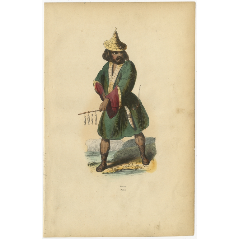 Antique Print of an Ainu Man by Wahlen (1843)