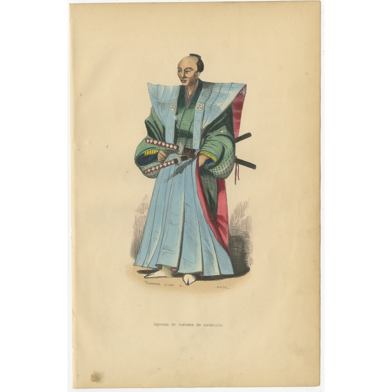 Antique Print of a Japanese Ceremonial Costume by Wahlen (1843)
