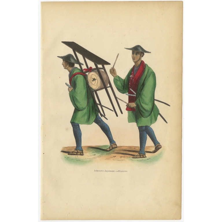 Antique Print of Japanese Infantry Musicians by Wahlen (1843)