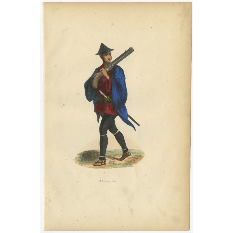 Antique Print of a Japanese Soldier by Wahlen (1843)