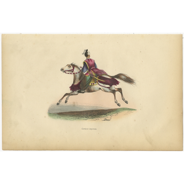 Antique Print of a Japanese Cavalryman by Wahlen (1843)