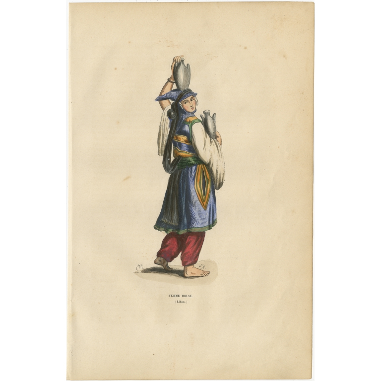 Antique Print of a Druze Woman by Wahlen (1843)