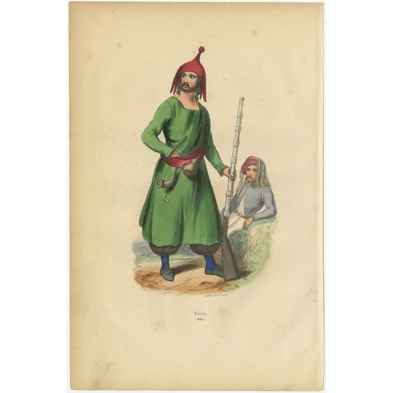 Antique Print of a Kurd by Wahlen (1843)