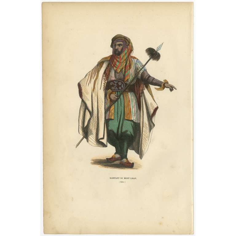 Antique Print of an Inhabitant of Mount Lebanon by Wahlen (1843)